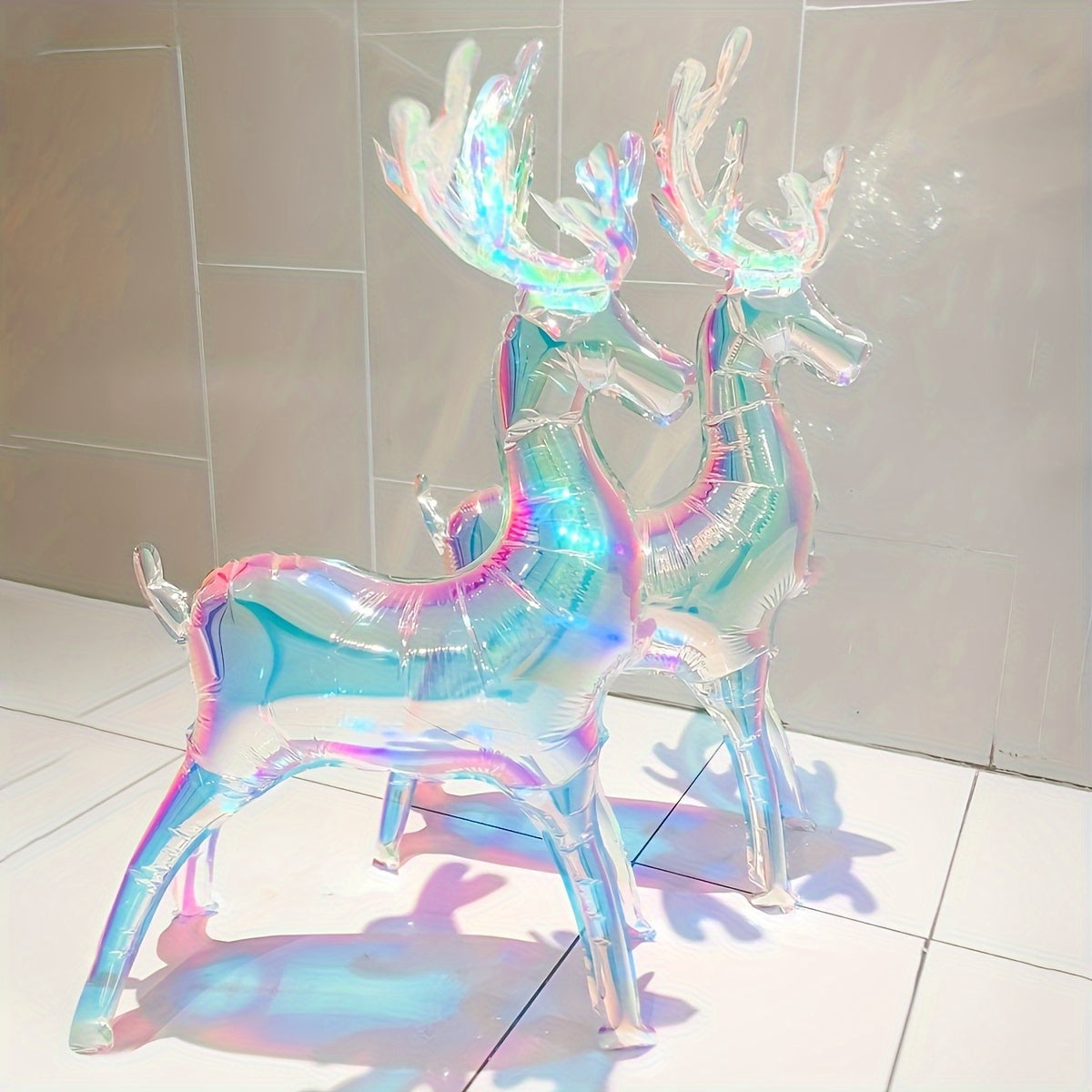 2pcs Extra Tall 94cm Self-Standing Inflatable Reindeer Decorations with Glowing Antlers - Heavy-Duty Material, No Electricity Needed, Indoor/Outdoor Christmas, Birthday, Wedding & Party Decorations - Easy Setup with Sturdy Ba