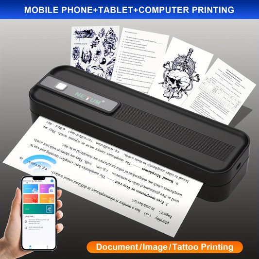 A4 Portable Thermal Printer - Wireless and USB Connection, Multi-Size Printing, Roll/Fold Paper Compatible, Ink-Free Monochrome Output, Supports PDF/Word/Excel/JPG, 203dpi High Definition Print, Built-in 2600mAh Rechargeable