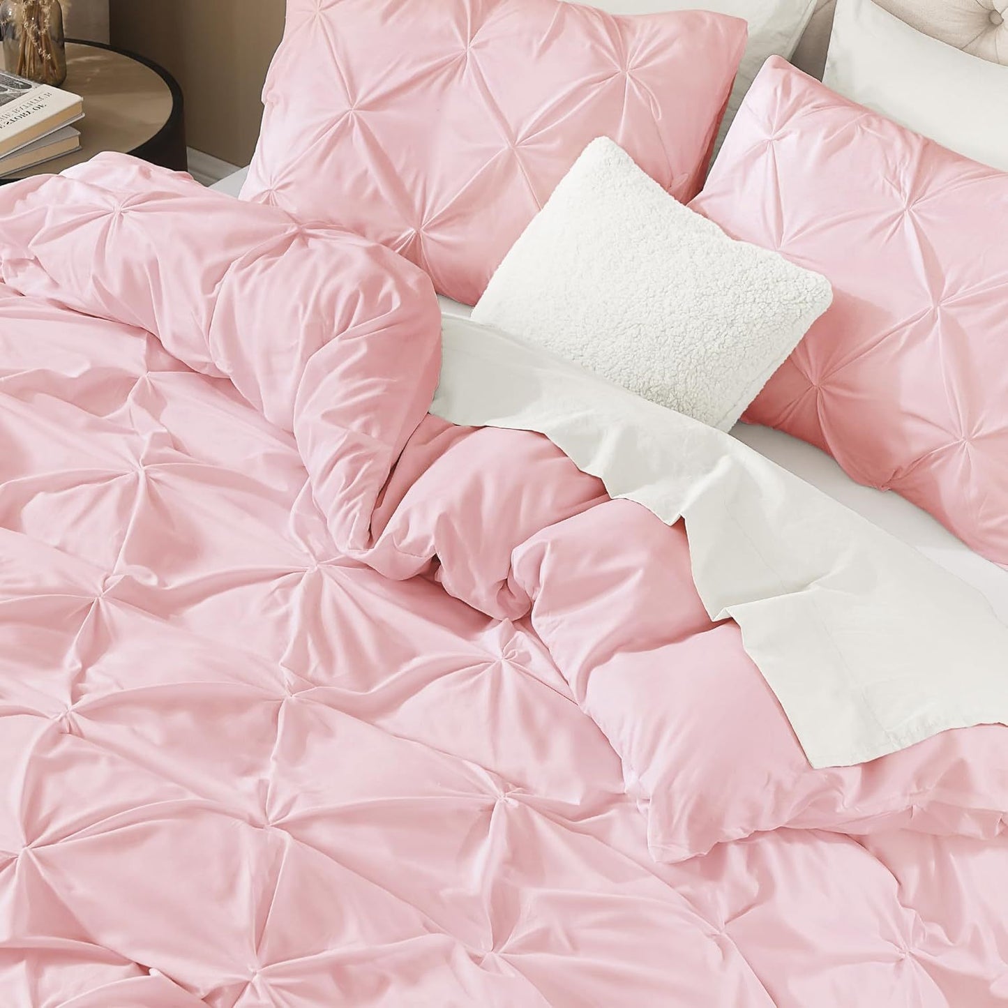 3 PCS Set 5 Colors Charcoal, Pink*Five Star Hotel* Pinch Pleated Luxury High Quality Duvet Cover Set, Soft Pintuck Bedding Sets with Pillowcases