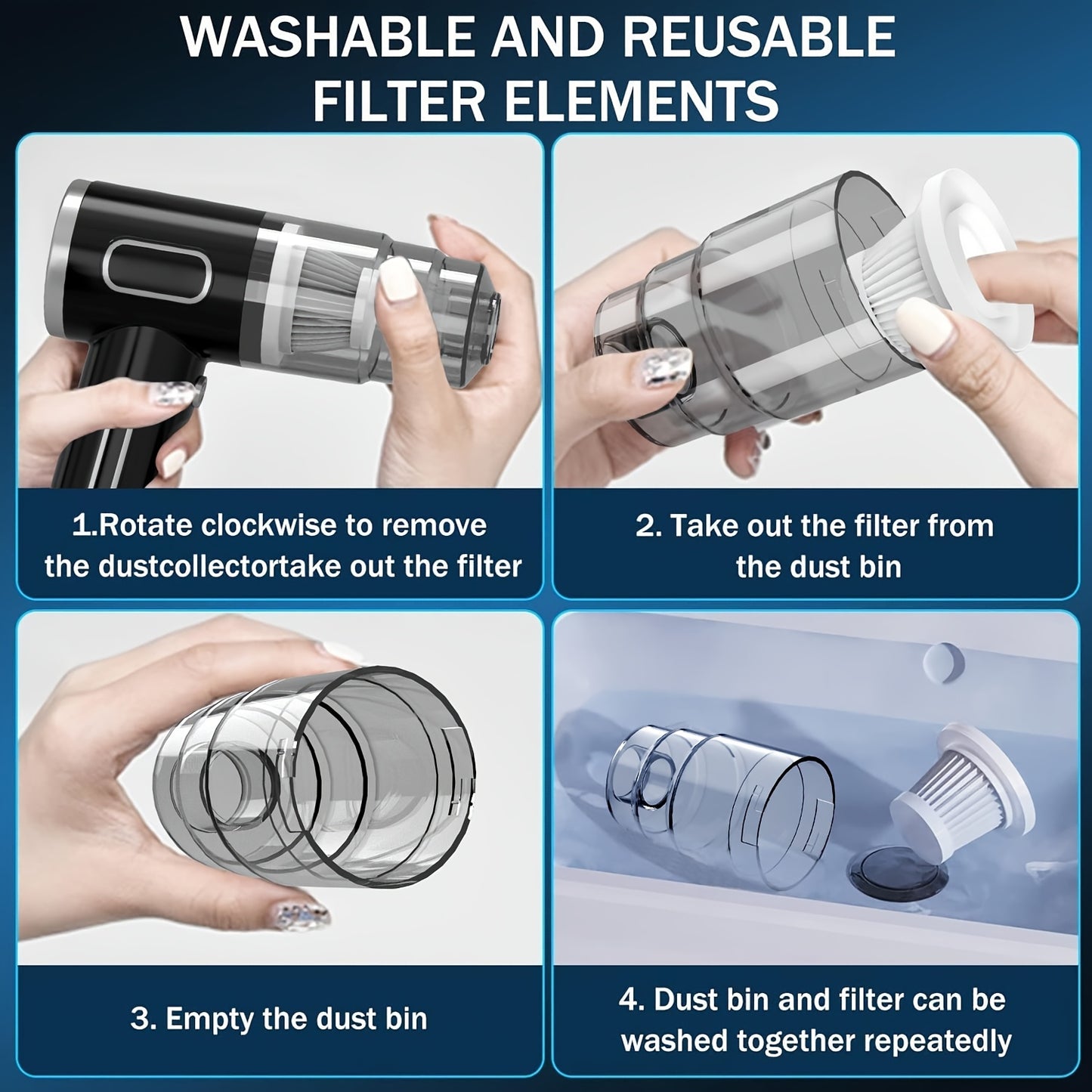 NEW Arrivals Car Vacuum 15000Pa Powerful Suction Handheld Portable with Fast Charging, - Cord-Free Operation, Quiet 80dB, Flat Suction Head & Crevice for Car,, Pet Hair Removal, Car Interior Cleaning ( Charging