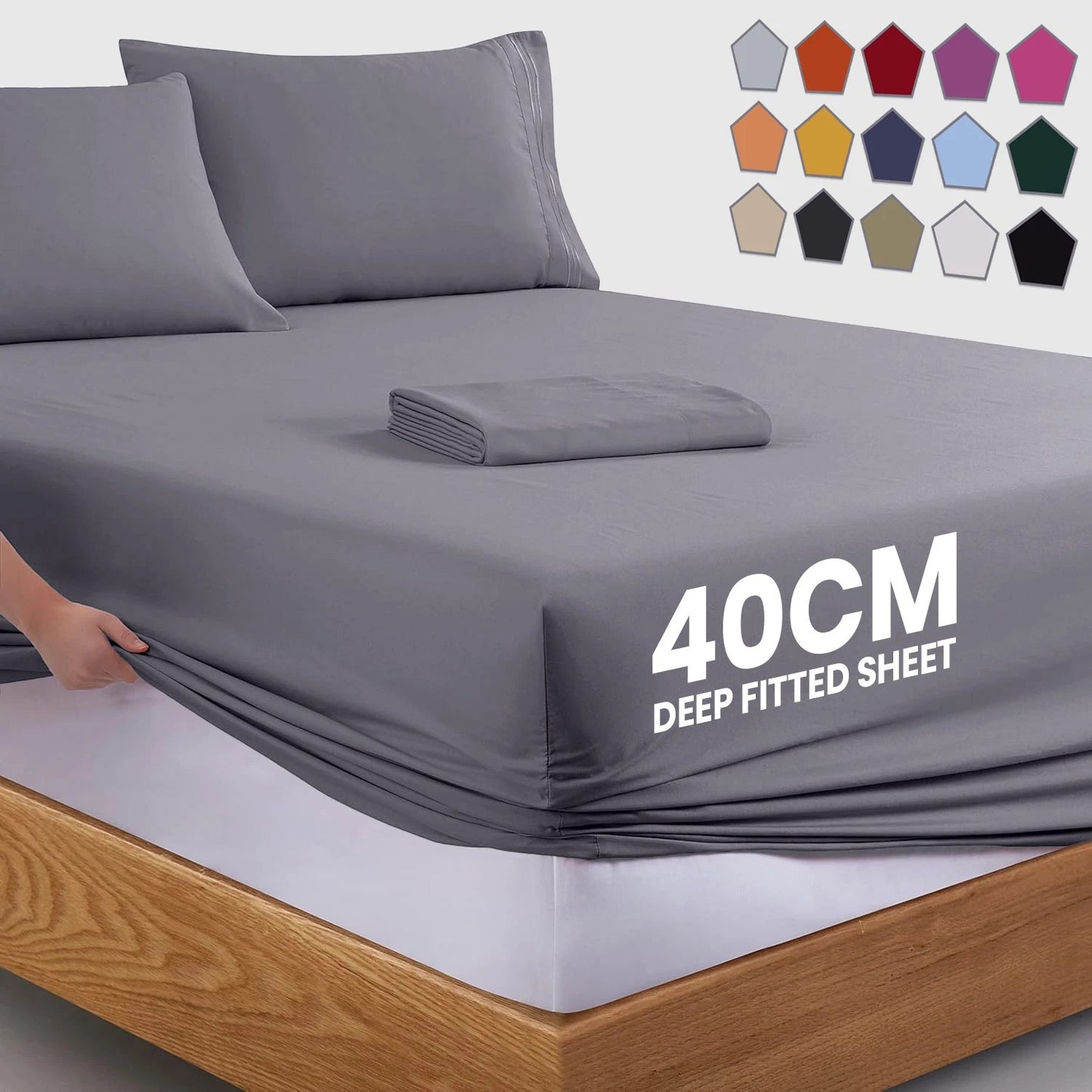 12 Colorrs-40cm Deep Pocket Fitted Sheet – Extra Deep Elasticated Bed Sheet Designed for Thick Mattresses, Durable Long-Lasting Quality with Easy Care Fabric, Smooth Wrinkle-Resistant Finish and Perfect Snug Mattress Fit fo