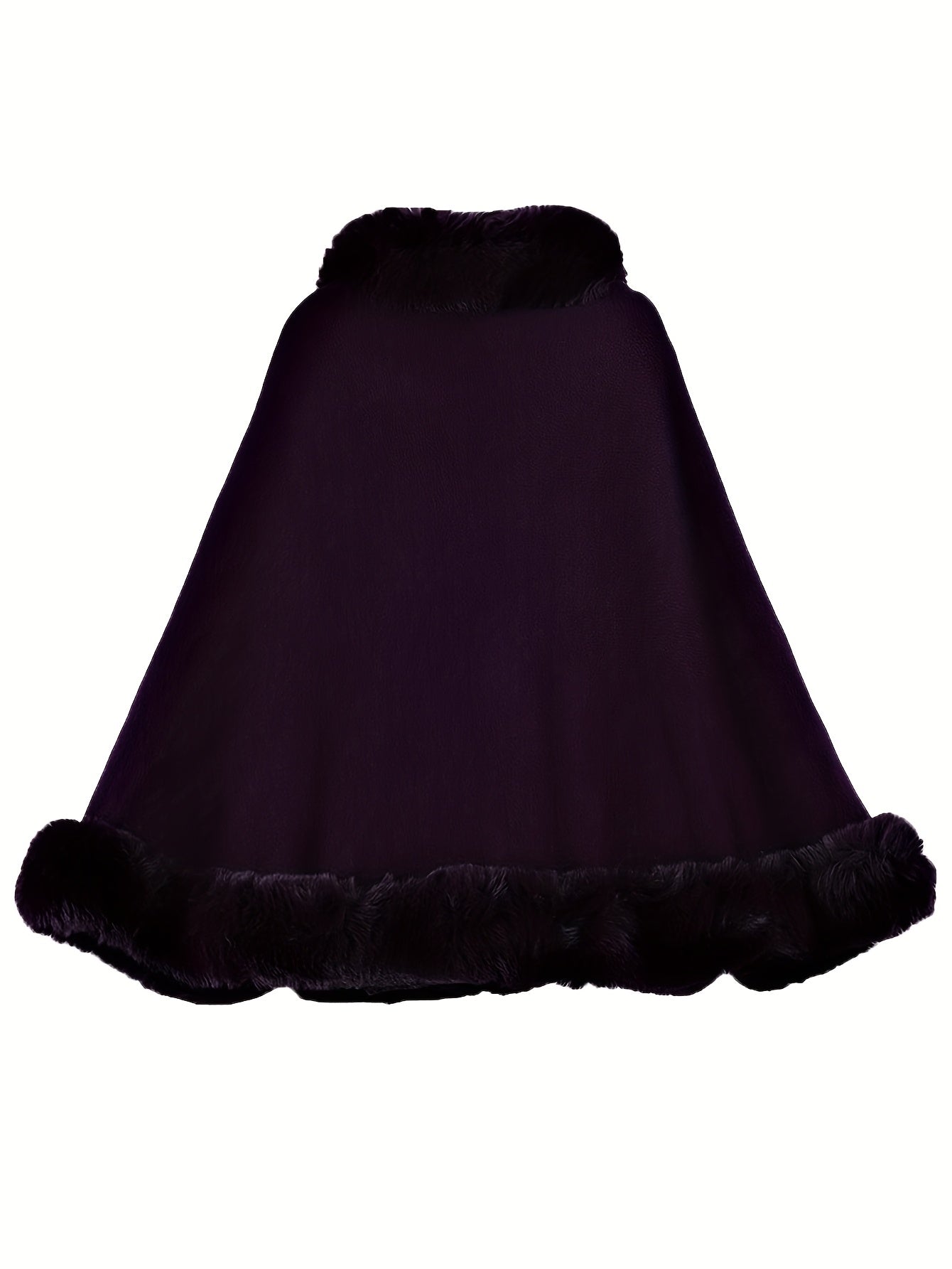 Plus Size Elegant Faux Fur Cape Coat for Women - Plush Purple Winter Coat with Contrast Collar, Warm Fall/Winter Outerwear, Non-Stretch Fabric, Stylish Black Skirt & Brown Handbag, Winter Coats for Women