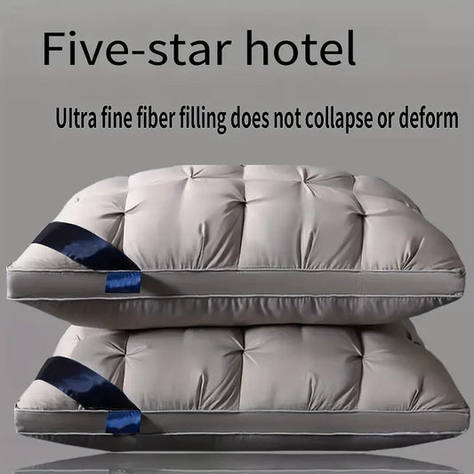 2 PCS Set White Gray Color Sleep Comfort Pillows, Upgraded Thickened 5-Star Hotel Quality Pillows, Moisture-Absorbing and Breathable Home Bedding Pillow, Non-Collapsing High Core for Deep Sleep & Neck Support, Hypoallergenic