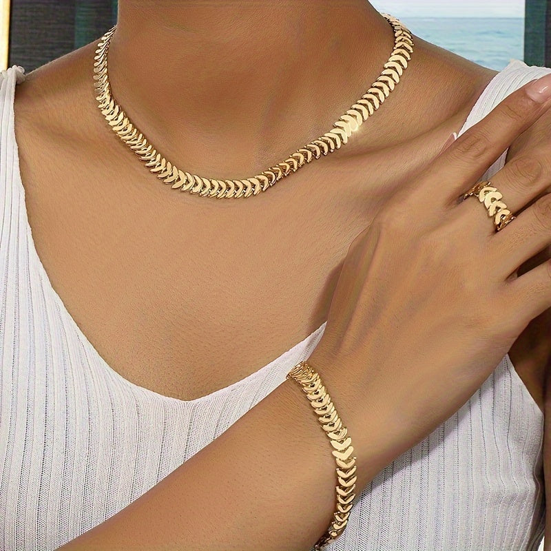 3 PCS Set Hip-Hop Style Women's Jewelry Set - a Combination of Necklace, Bracelet, And Ring, Suitable for Casual Wear And Gifting, for Spring And Summer Jewelry Sets