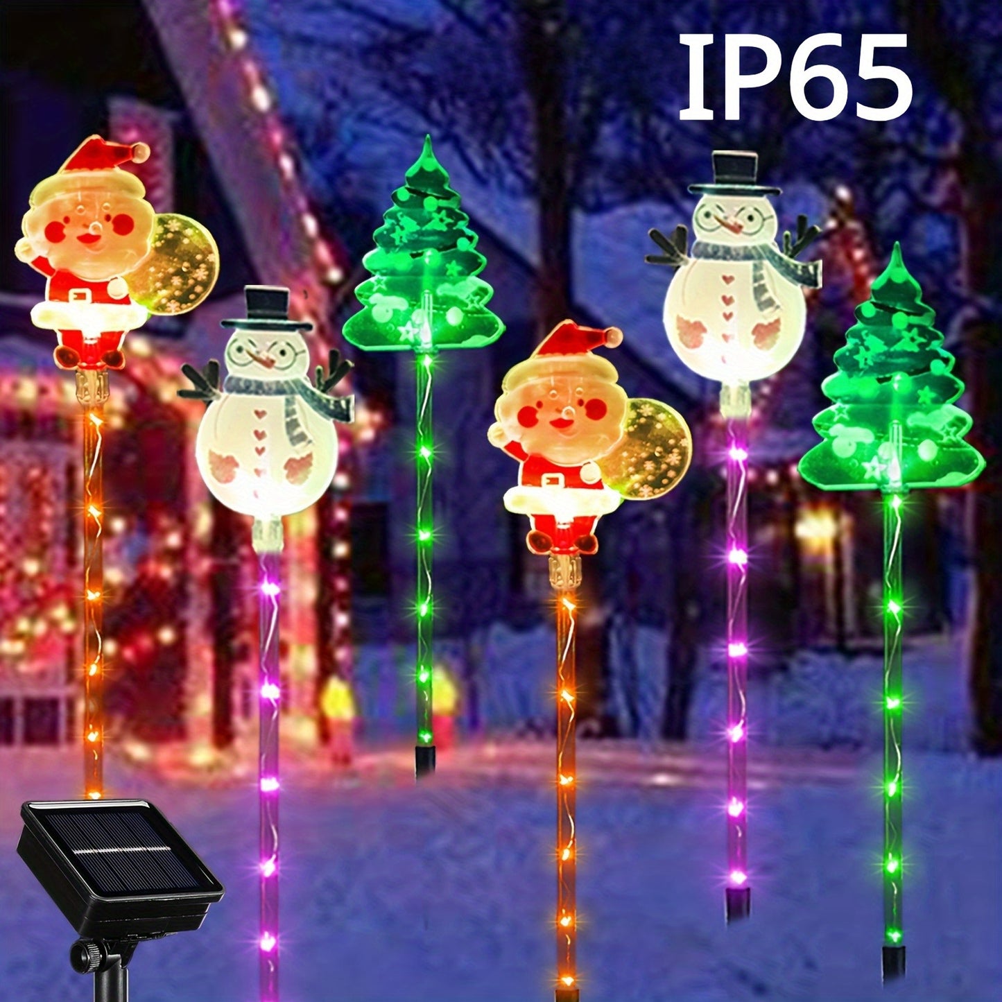 NEW 6pcs Outdoor Christmas Stake Lights with Multicolor, 8 Lighting Modes & Solar Panel - Santa, Snowman, Tree Designs for Garden, Lawn, Fence - Plug-in not recommended for these lights (Compatible with Solar Systems)