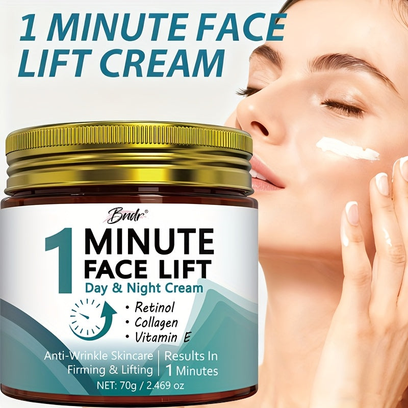 70g 1-minute Facial Lift Cream, Containing Vitamin C, Hyaluronic Acid, Collagen, Nicotinamide-Lift and Smooth Formula, Suitable for All Skin, Smooth Jar Design, Small and Portable.