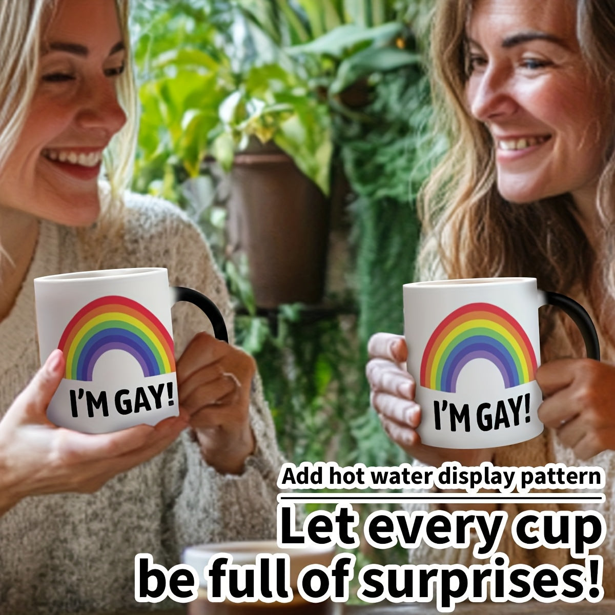 1-Pack Rainbow "I'm Gay!" Ceramic Coffee Mug - Color-Changing Humorous LGBTQ Pride Cup with Heat-Sensitive Design, Hand Wash Only, Funny Gift for Men, Boyfriend, Best Friend (Mother's Day, Birthday, Father's Day