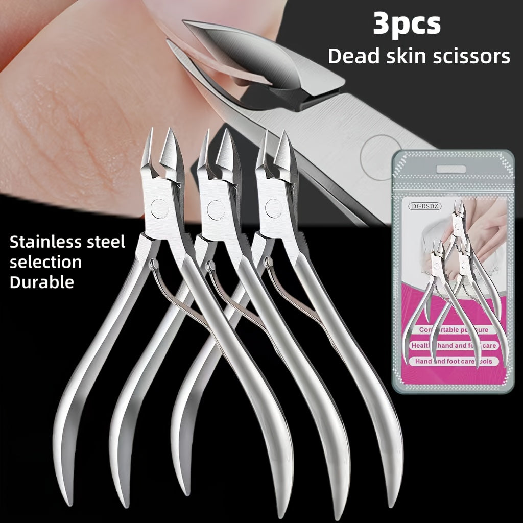 3 PCS Set Professional Stainless Steel Cuticle Nipper Set | 3-Tool Multifunctional Manicure & Pedicure Kit with Anti-Slip Comfort Grip | Sharp, Durable Nail and Clippers for Salon or Home Use