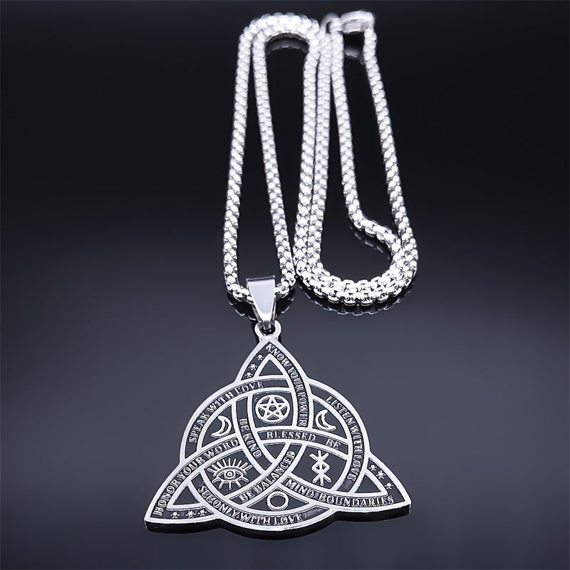 50cm in Box Celtic Trinity Witch Necklace with 304 Stainless Steel Pentagram And Triple Moon Goddess Jewelry N3406S02