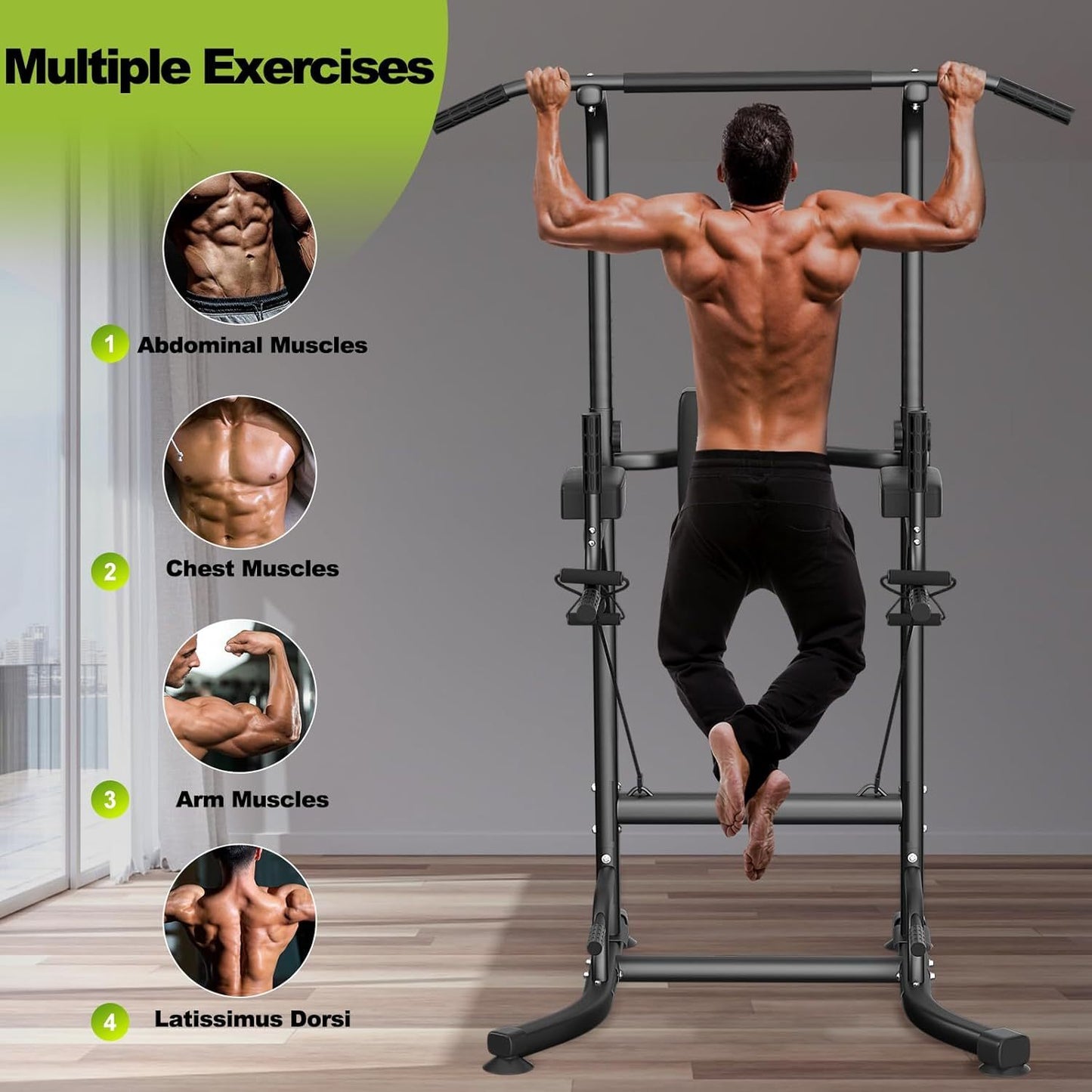 Home Gym Power Tower Pull-Up & Dip Station for Home Gym - Adjustable Height Range, 330LBS Capacity with Anti-Slip Suction Cups H-Steel Base Power Rack Women Men Sports Supplies