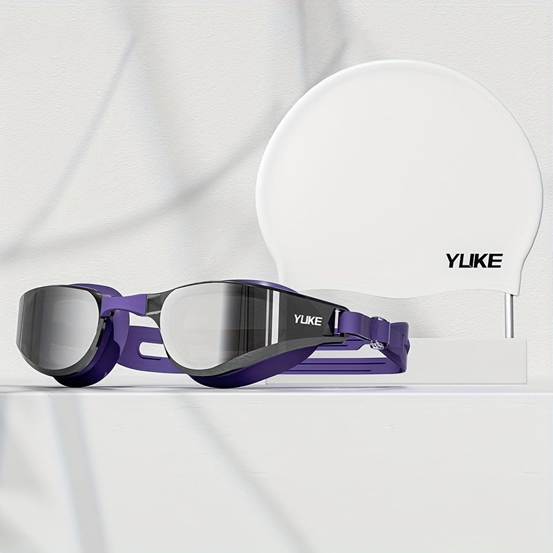2 PCS Set White/Purple/Black/Red Color of Adult Professional Electroplated Swimming Goggles + Cap with High-Definition Anti-Fog and Ultra-Wide-Angle Vision Design Women Men Sports Accessories