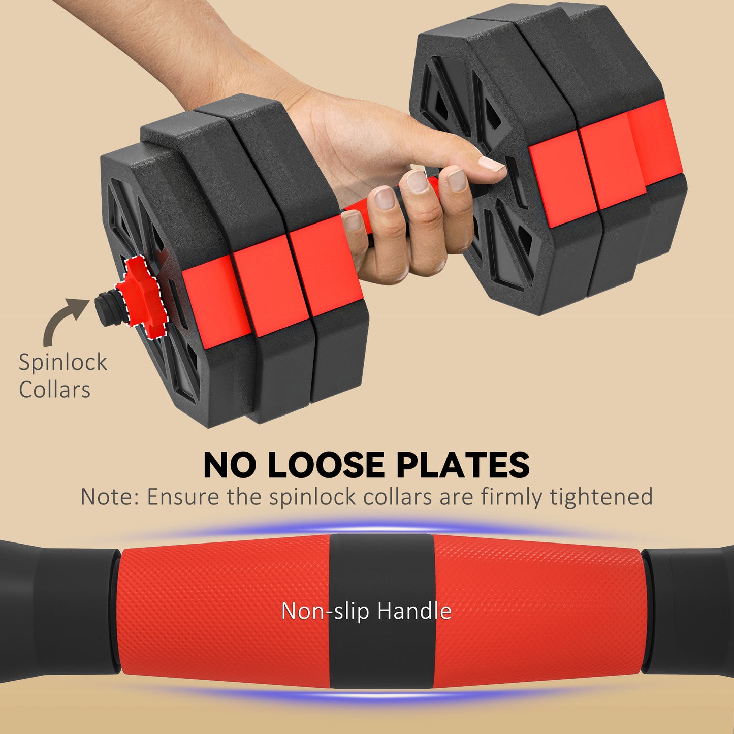 For Home Gym 6-in-1 Set Adjustable Weight Dumbbells Set, Used as Kettlebell, Barbell, Dumbbell, Push-Up Stand, 30kg Free Weights Set for Men and Women Home Gym Training, Sports Accessories