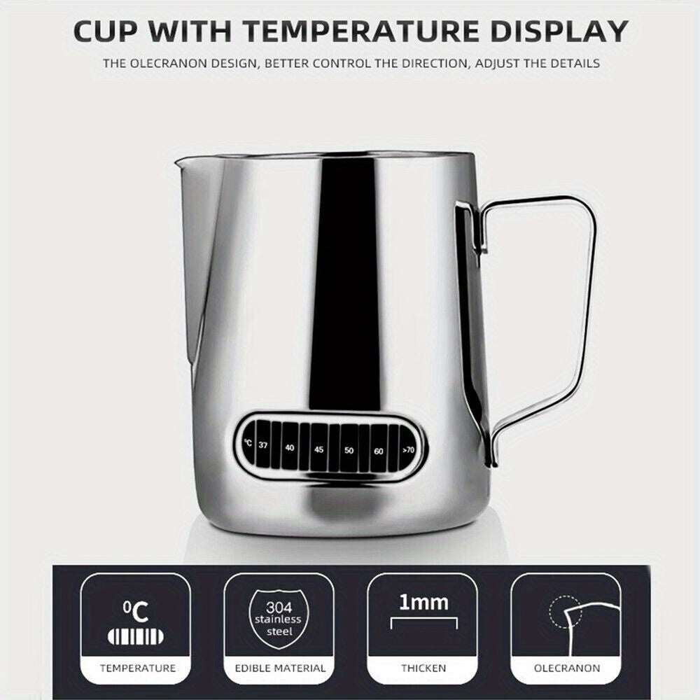 NEW Coffee Milk Frothing Jug Frother Latte Container Metal Pitcher with Thermometer