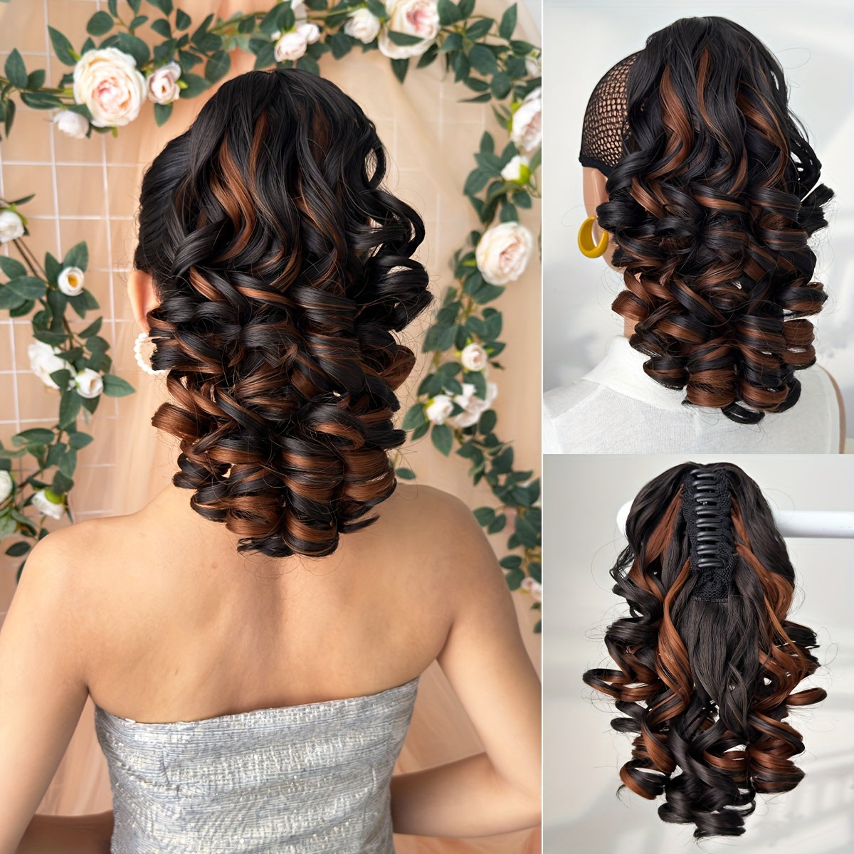 14-Inch (36cm) Clip-In/R Clip-On Hair Extensions - Dark Brown/Red/Burgundy Ombre Body Wave Synthetic Hair with Natural Layers, Volume & Soft Waves for Women &, Instant Length for Ponytails, Braids, Dreadlocks-like Styles