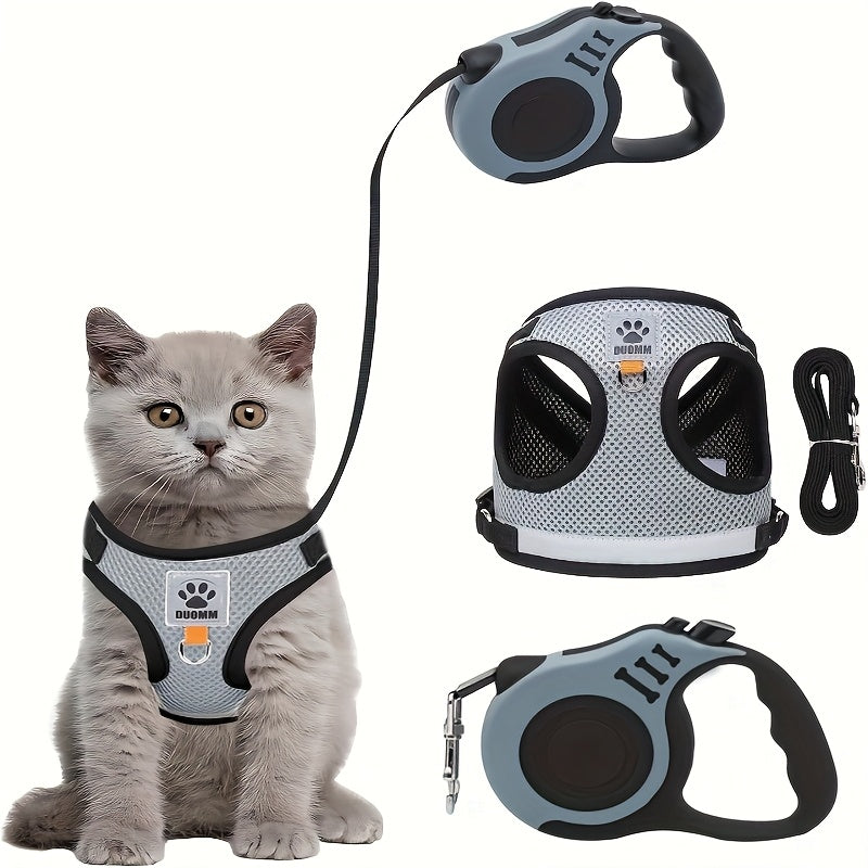 XS/S/M Size Cat and Dog Leash Set, Vest-Style Pet Harness with Anti-Escape Leash, Suitable for Cats and Dogs, Breathable Mesh Leash, Anti-Breakaway