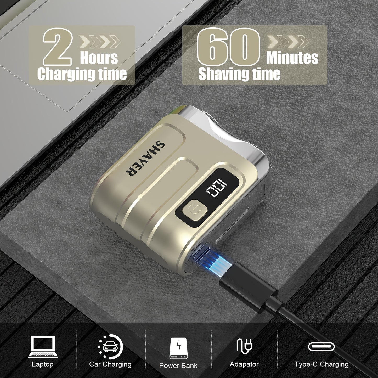 New Upgraded Mini Electric Portable Dual Blade Floating Men's Electric Shaver with Digital Display, Five Color Options, Clean Shaving, USB Charging, Travel Business Trip Hotels Men Grooming Tools