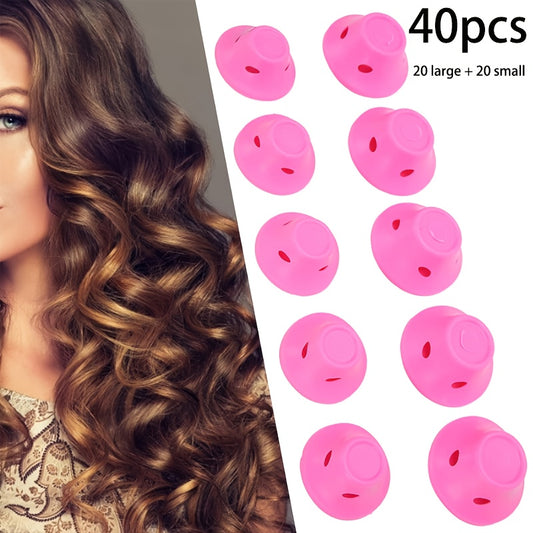 40pcs Hair Curlers (20 Large + 20 Small) - Pink & White, Multi-Size Curling Irons for All Hair Types, Gentle on Tangles, Easy to Use, Perfect for Styling and Voluminous Curls, Curling Irons for Hair, Stylish Hair Accessory, E
