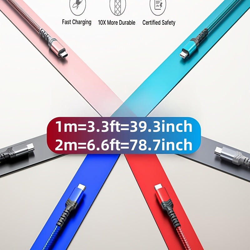 [Hot new product] Tzlrxl USB-C nylon braided fast charging cable, compatible with for Samsung, OnePlus, Xiaomi, and other devices. Supports data transfer and charging, matte finish. Available in 3.3 ft and 6.6 ft lengths