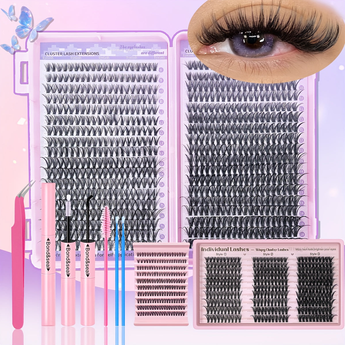 NEW 300/720 PCS Set Eyelash Extension Set Single Eyelash Tuft, 9-18Mm Mix 30D 40D 50D 80D with Eyelash Bonding & Tweezers for Beginners, Exquisite Gift Set Exquisite Gifts for Women