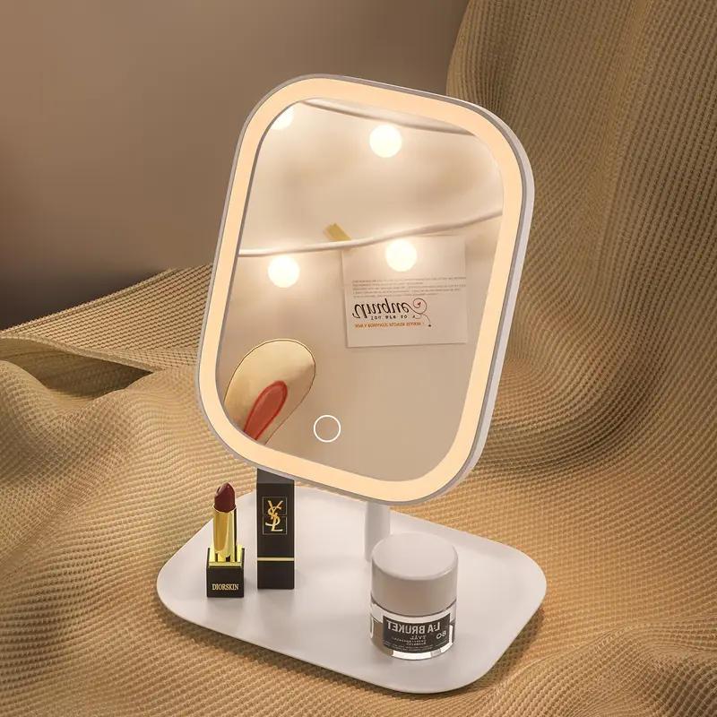 LED Makeup Mirror with Lights, Dressing Table Lighting, Portable Foldable Touch Control, 3 Lighting Modes for Makeup - Rechargeable Battery, Polished Glass Surface, Perfect for Students and Dorm Rooms. A Stylish Accessory for