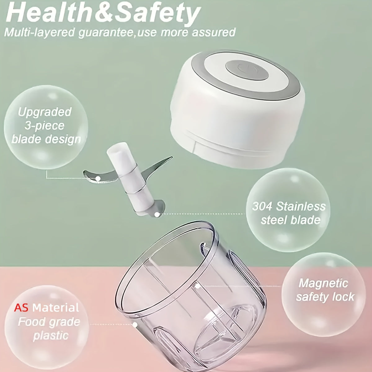 USB Rechargeable Electric Mixer & Mini Food Processor with Sharp Blades, Portable Cordless Garlic Shredder for Mixing and Mincing Food Ingredients, Ideal for Kitchen Use Outdoors, Kitchen Gadget | Compact Design | Stainless S