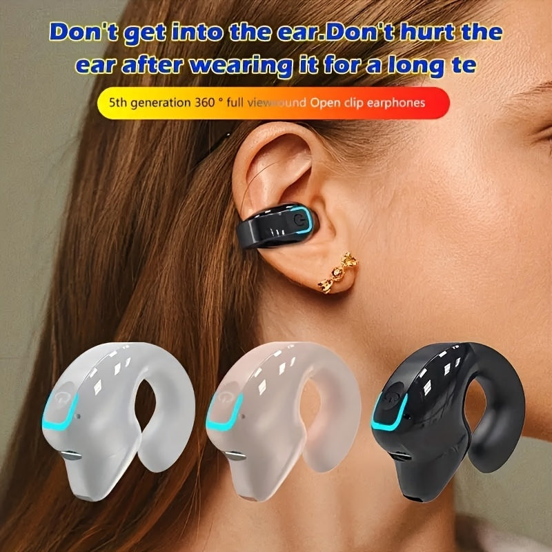 Single-Sided Clip-On Wireless Black Earphone with Bone Conduction | Large Capacity Battery, 5-2.5W Power, Call Control Button, Suitable for Sports, Running, Outdoor Activities, Ideal Gift for All