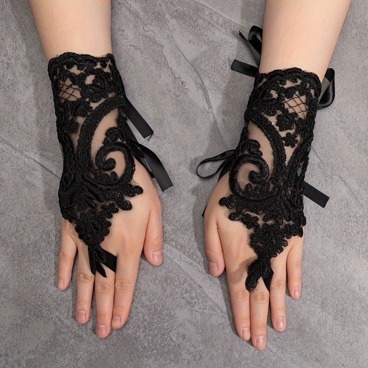 Stylish Black Lace Gloves Without Fingers for Ladies - Featuring Detailed Floral Designs, Flexible Wristbands, And Breathable Material - Perfect for Halloween And Dance Events, for halloween Costumes | Chic Glove Style | Adju