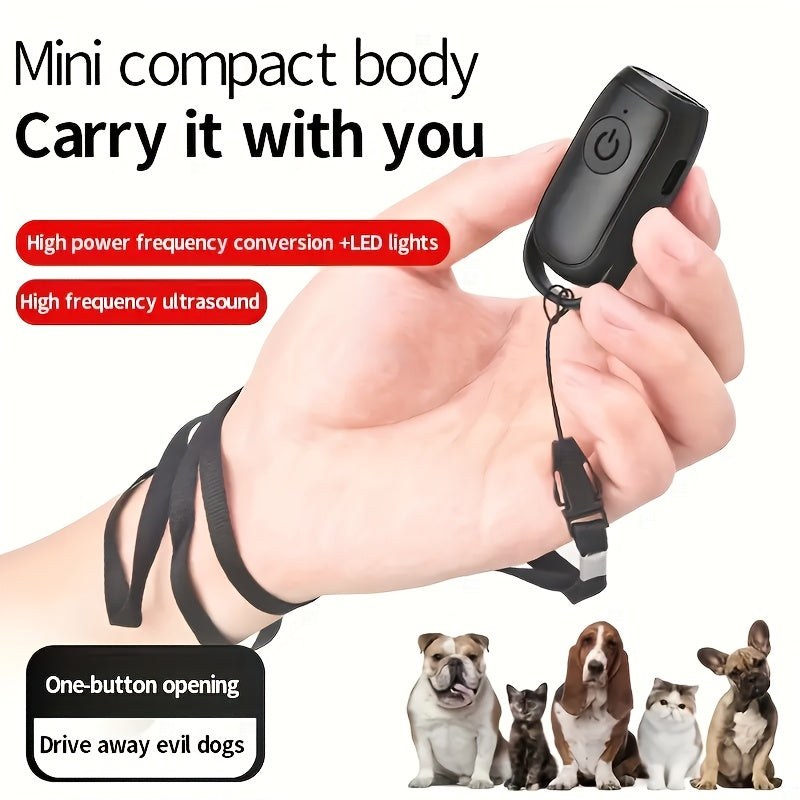 1pc Mini Soundwave technology Dog Repeller, Black - Suitable for Indoor & Outdoor Use, Anti-Barking with LED Light for Night Visibility, Portable and Compact