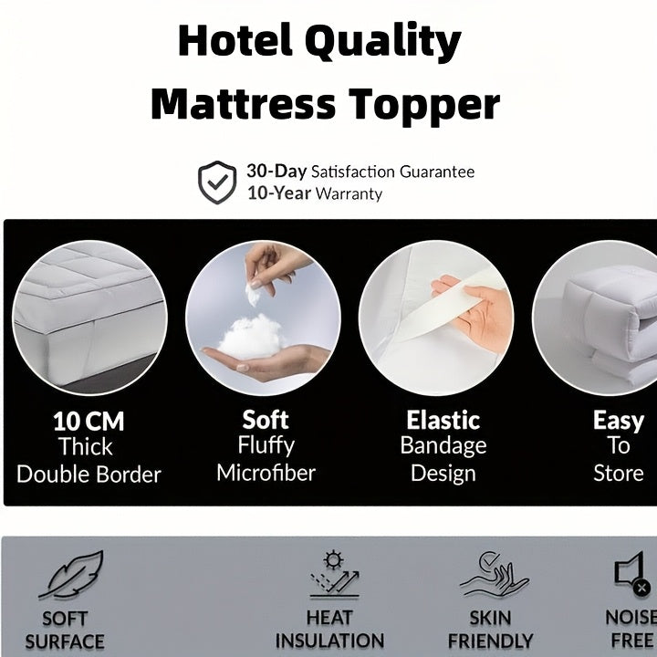 1Pcs Hotel Quality Super King Mattress Topper 10cm / 4-Inch Deep Thick Plush Mattress Pad, Soft Bed Topper with Elastic Straps for Secure Fit, Single Double King Super All Sizes, White