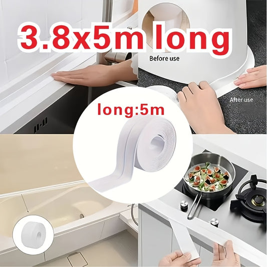 5M Super Adhesive Waterproof White Self-Sealing Strip Tape, Washbasin Bathtub PVC Material, for Kitchen, Bathroom, Toilet, Living Room, Home Appliances, Household Items | Seamless Sealing Strip | Durable Sealant Strip