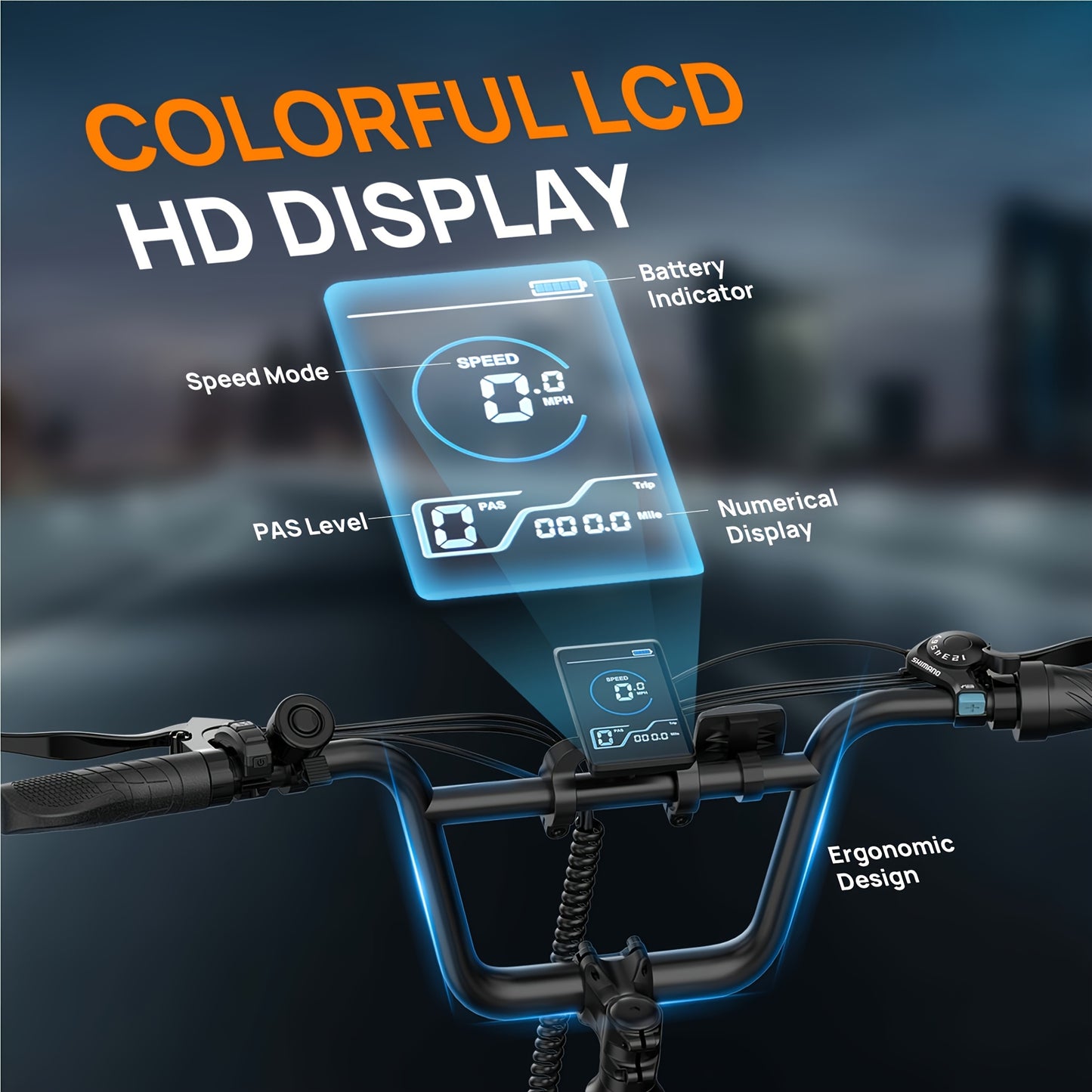 E20 Pro All-Season Electric Bike - 50.8cm Tires for Snow/Sand/Urban | 48V 13Ah Extended Range Battery | 250W High-Efficiency Motor | Colorful LCD Display | Adventure-Ready Design | High-strength Frame