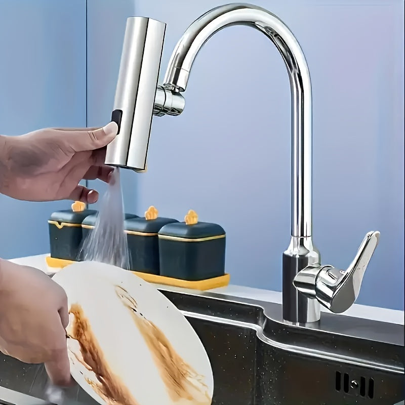 Modern Kitchen Faucet with 3-in-1 360° Rotating Waterfall, Water-Saving Aerator, 3 Flow Modes | Polished Finish, Pressure Boosting Extension, Splash-Proof Nozzle, RV Kitchen Faucet, Kitchen Sink Faucet