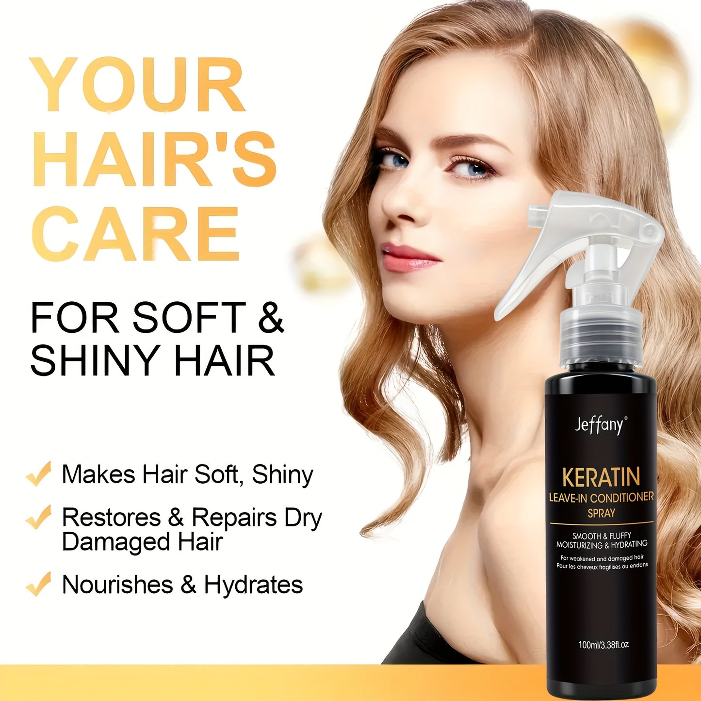 3.38 Fl. Oz. Instant Smoothing 10-In-1 Keratin Leave-In Conditioner Spray, Enriched with Keratin, Biotin, Castor Oil, And Coconut Oil – Smooths Frizz, Breakage, And Provides Protection. Suitable for Long Straight Hair, Curl