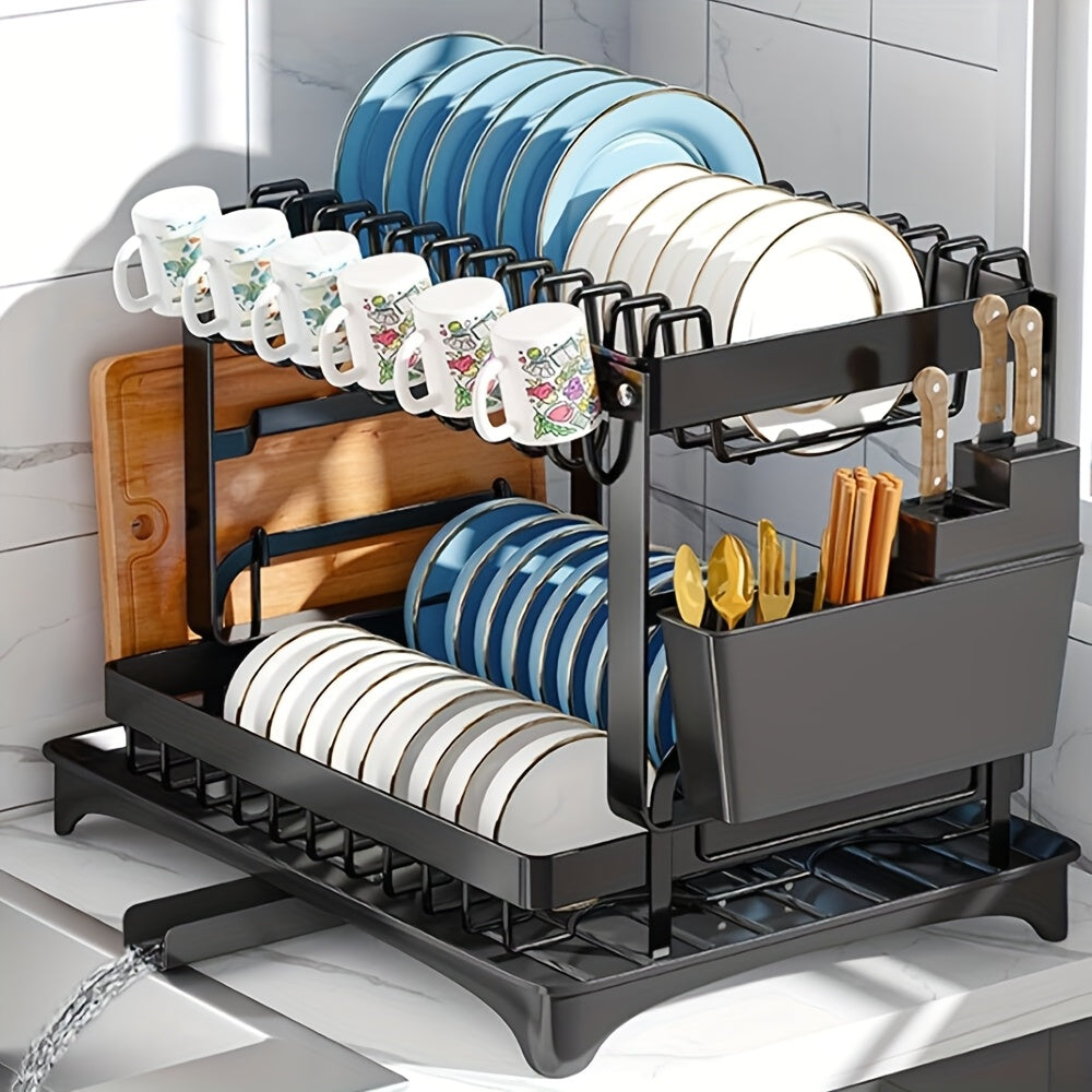 NEW 2/3 Tier Kitchen Sink Dish Drainer Rack With Drip Tray Cutlery Holder Plate Stainless Steel Rack