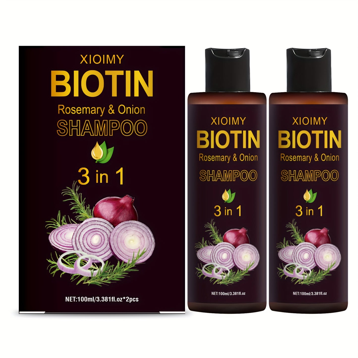 2 PCS Set of Biotin, Rosemary, and Onion Shampoo, a Three in One Shampoo and Conditioner with Long-lasting Fragrance, Suitable for Dry Hair, Deep Cleaning and Moisturizing Hair, Making Hair Look Softer and More Shiny, Portabl