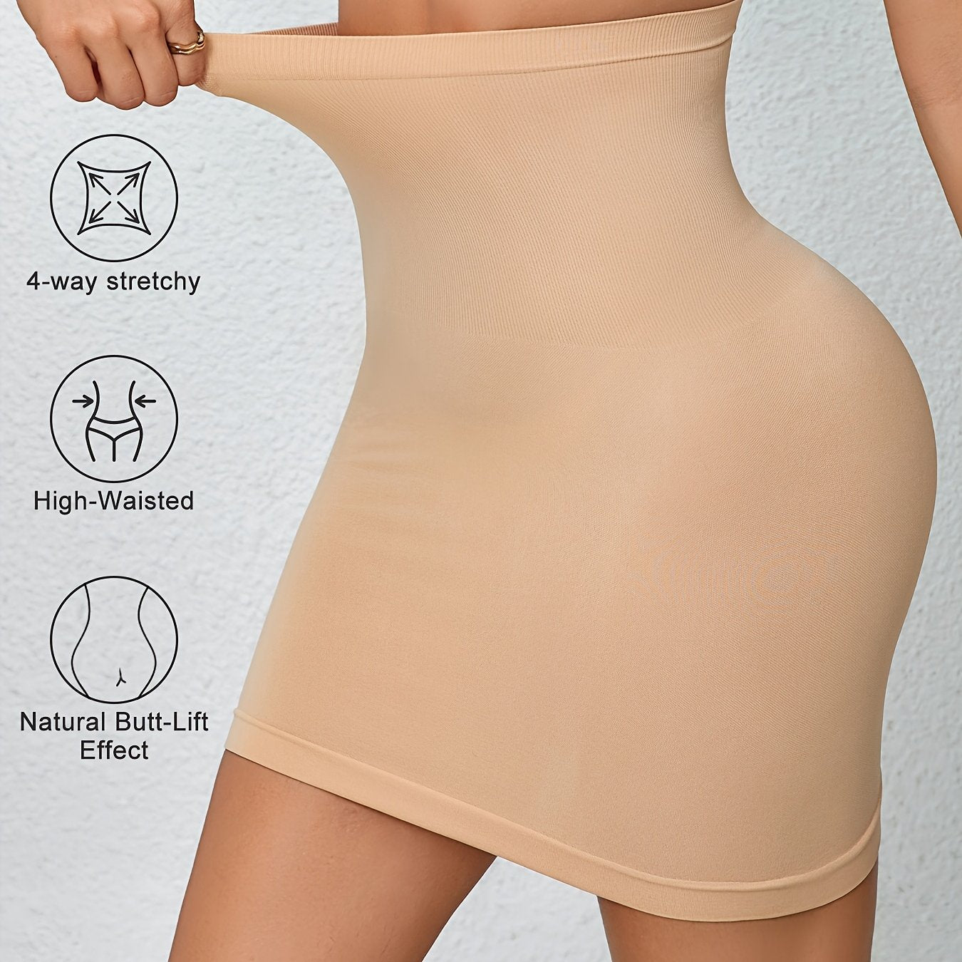 S-XL UK (8-18) Size Black/White/Light Beige Color High-Waisted Tummy Control Skirt for Women, Sexy Bodycon Hip-Wrapping Skirt Lining