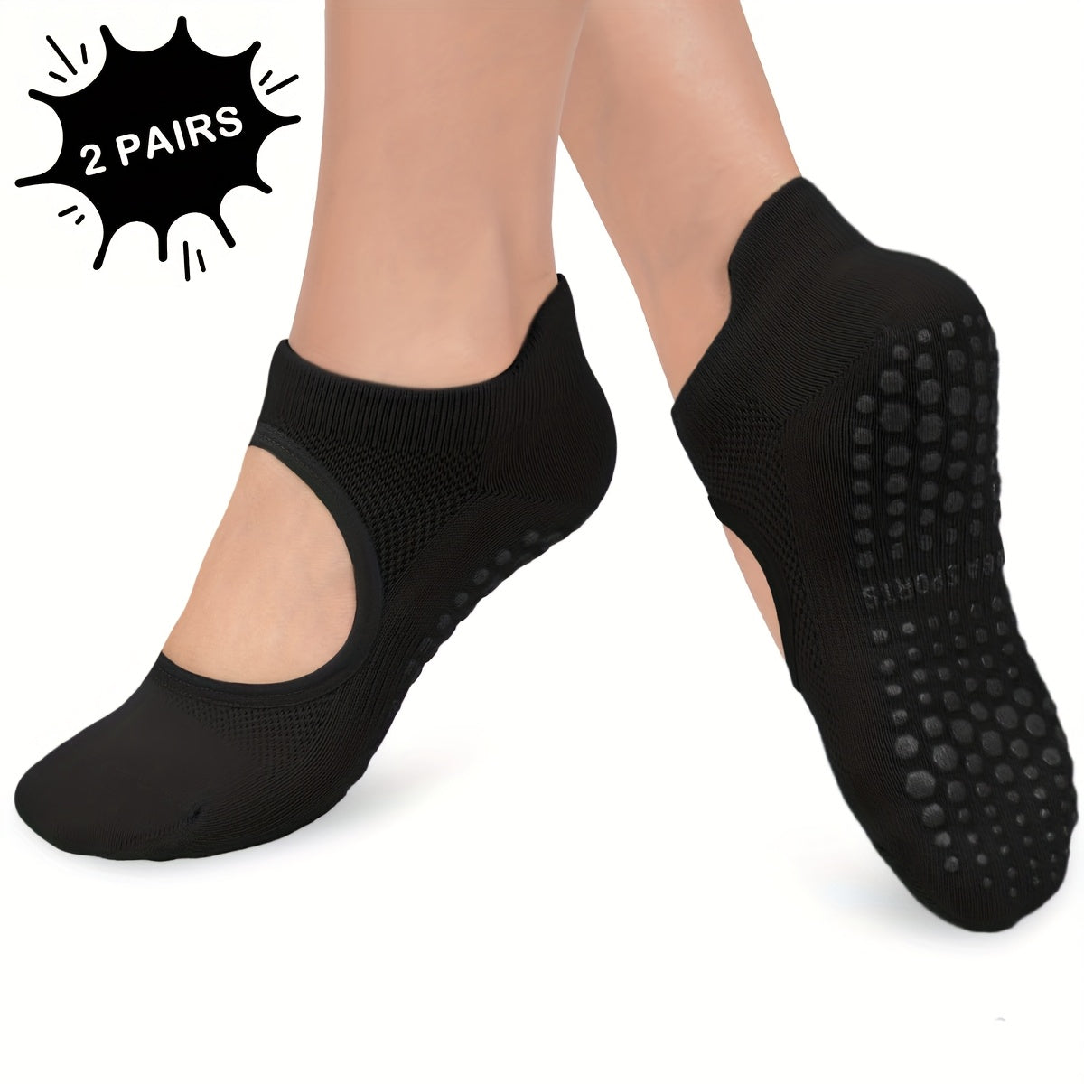 2 Pairs Set 5 Colors Pilates Socks with Grips for Women, Open Top Yoga Socks, Non Slip Grippy Athletic Socks for Workout, Barre, Dance - Breathable Pilates and Ballet Dance Grip Socks
