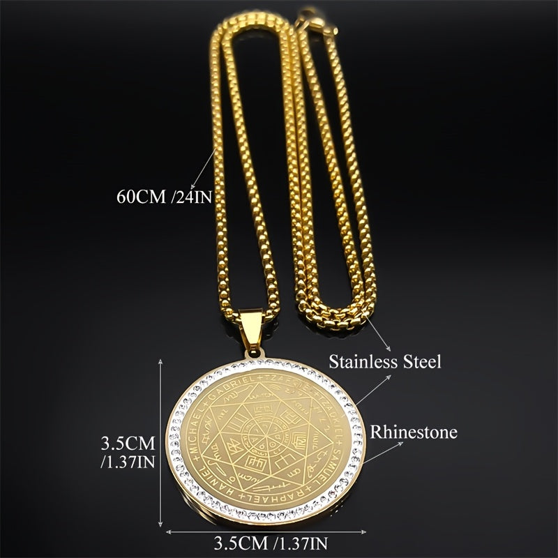 Seven Archangels Medal Angel Necklace for Women Men Stainless Steel Seal of Solomon Protection Chain Jewelry Accessories