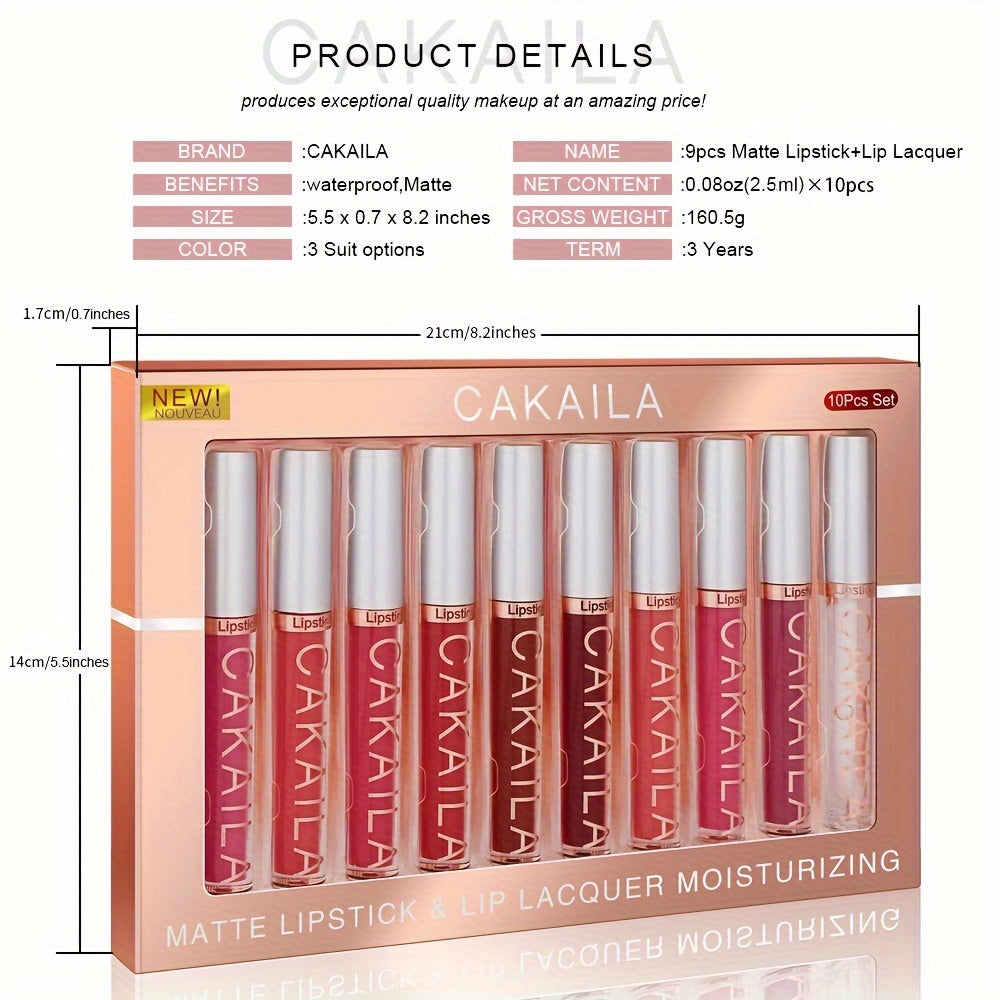 10 PCS Set Matte Lip Gloss Lipstick Set, Long-Lasting Waterproof Non-Stick Cup, Non-Fade Liquid Velvet, Red Shades, All Skin Types, Adult Use, Matte Finish, Beauty Personal Care
