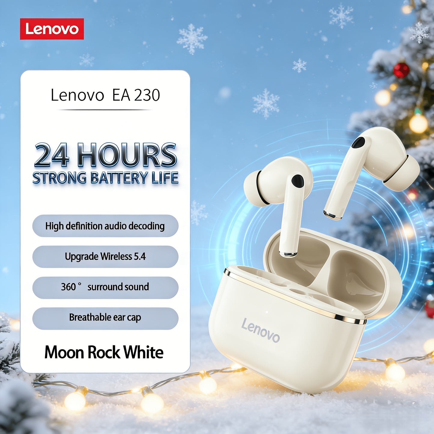Original Lenovo TWS Wireless Earphones with Advanced Bluetooth 5.4 Chip for Stable Connection& Low Latency Audio. Featuring an Ergonomic In-Ear Design for Secure and Comfortable All-Day Wear, Plus a Large Capacity Charging Ca