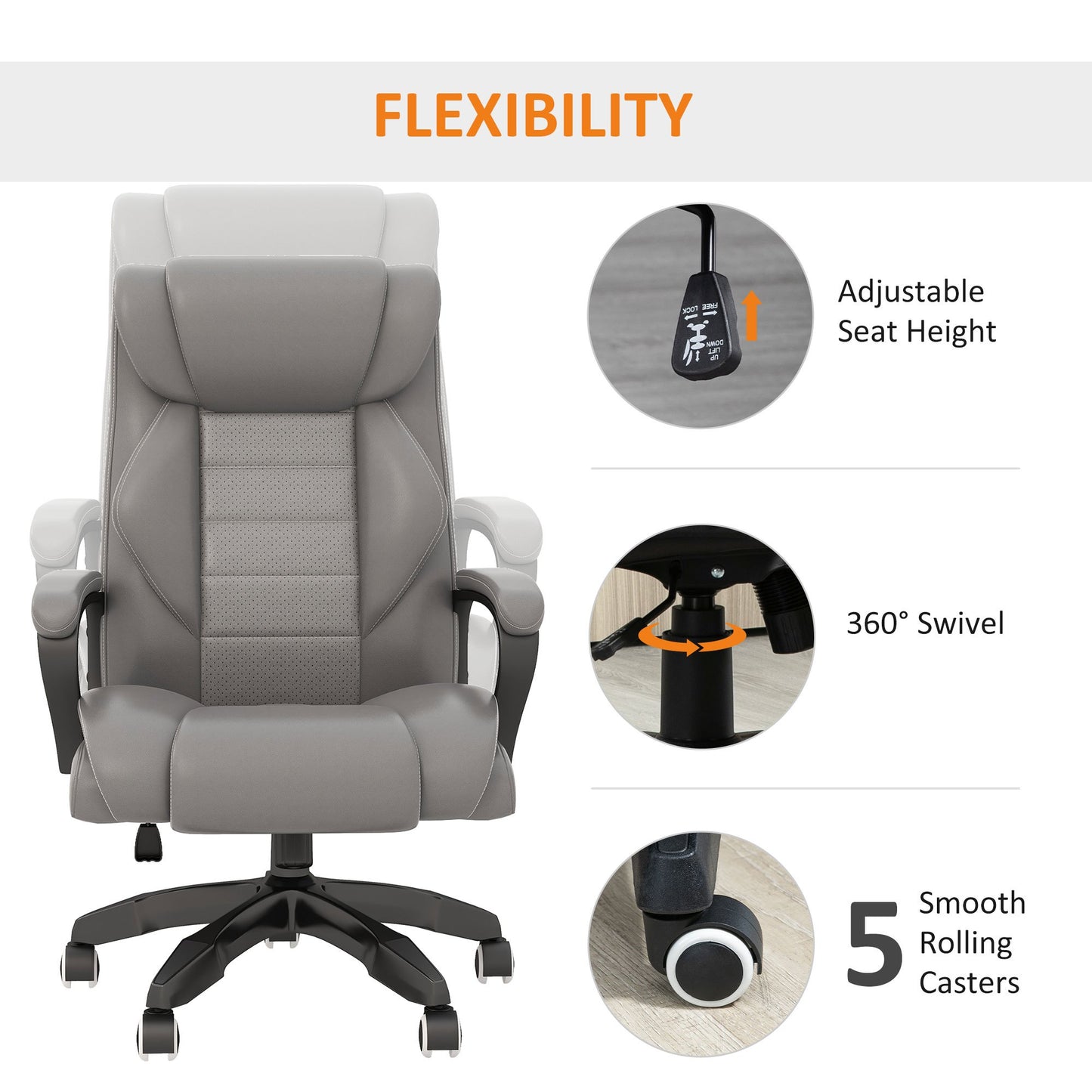 High Back Executive Office Chair 6- Point Vibration Massage Extra Padded Swivel Ergonomic Tilt Desk Seat