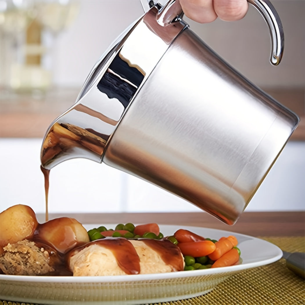 NEW Double Insulated Gray Boat - Stainless Steel Sauce Jug With Hinged Lid, Ideal for Gravy  Cream (450ML/16 OZ)