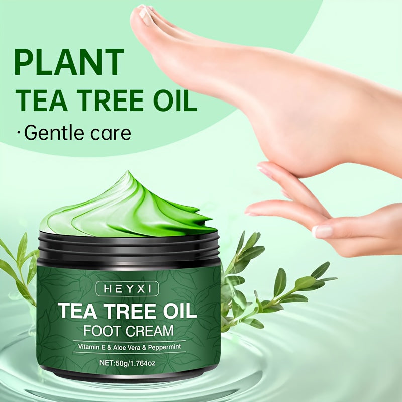 2 PCS Set Tea Tree Oil Foot Cream, Enriched with Vitamin E, Aloe Vera, and Mint, Effectively Moisturizes Dry, Rough, and Cracked Skin, with a Long-lasting Fresh Fragrance. Foot Care Formula Contains Plant-derived Squalane