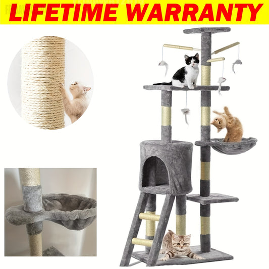 Cat Tree 145cm Stable Cat Scratching Post For Cats Multi-Level Cat Climbing Tower With Posts Fully Wrapped In Suitable Houses For Kitty Kitten Play Scratching Post Stable Sleeping Playing Lounging Indoor