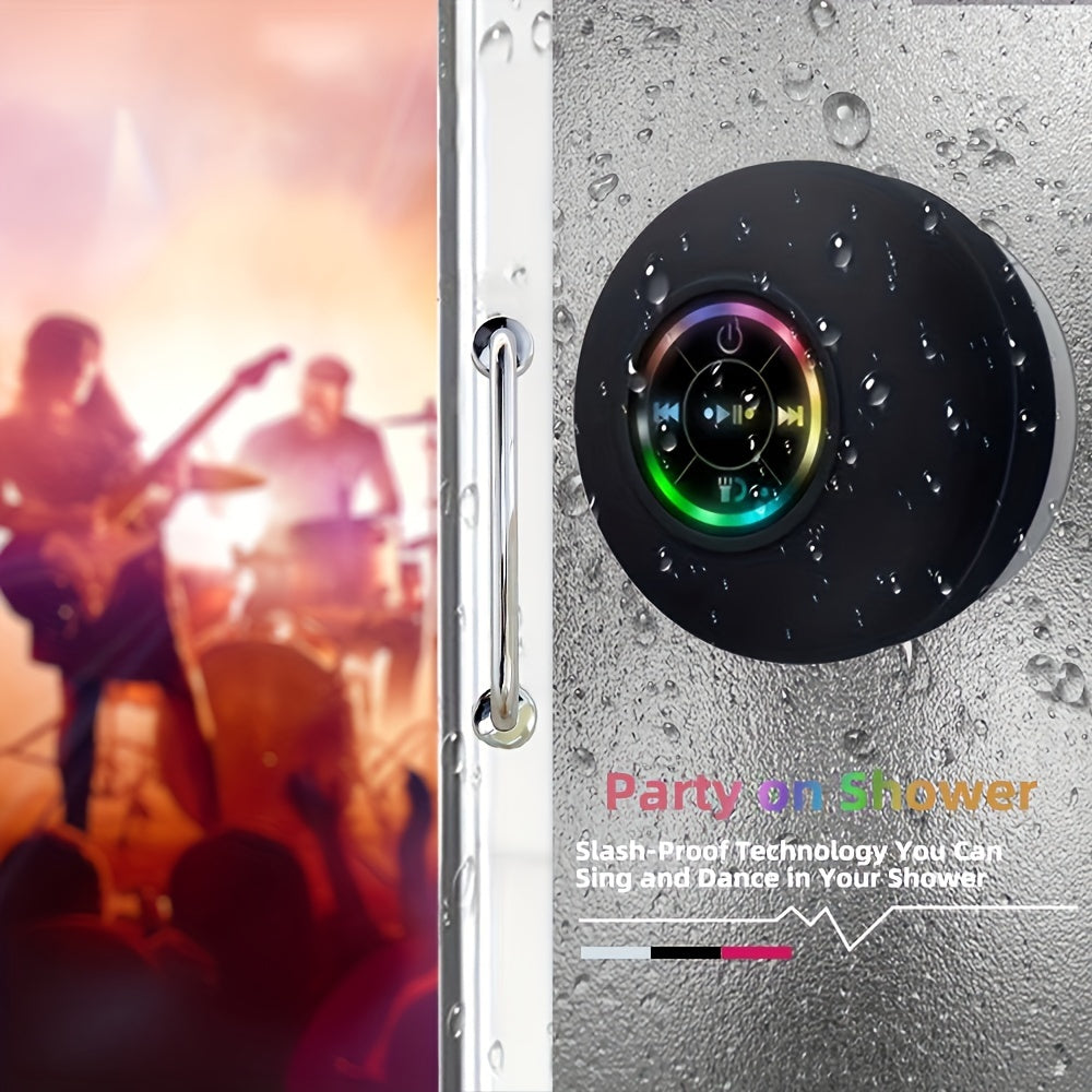 LED Bathroom Speaker, Compact Wireless Mini Speaker with USB Charging, Battery, Button Control, And a Large Suction Cup Included