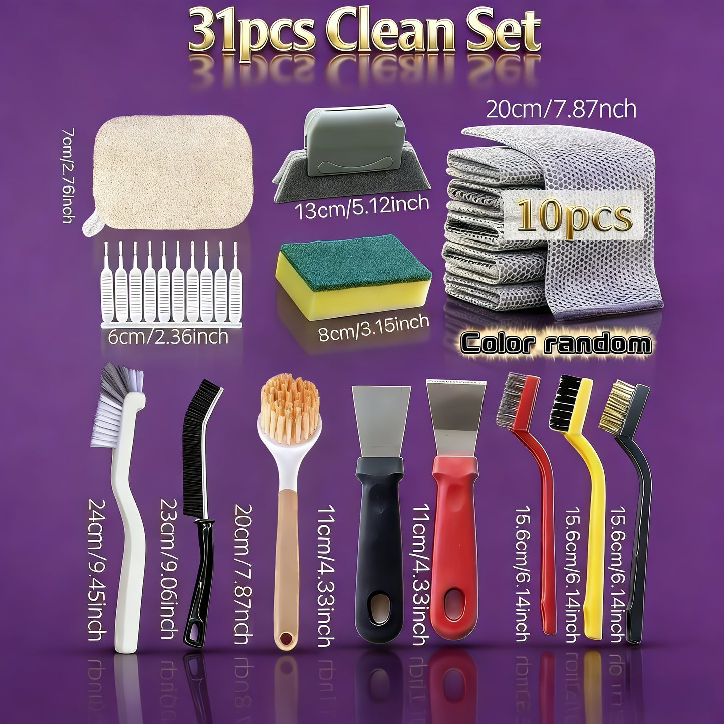 31 PCS Set Cleaning Tool Gift Set - Suitable for Kitchen Sink Gap Cleaning Brush - Cup and Bottle Brush - Pot and Pan Scrubbing Brush - Dishwashing Cloth and Sponge - Window Cleaning Tool with Groove Brush - Bathroom, Toilet,