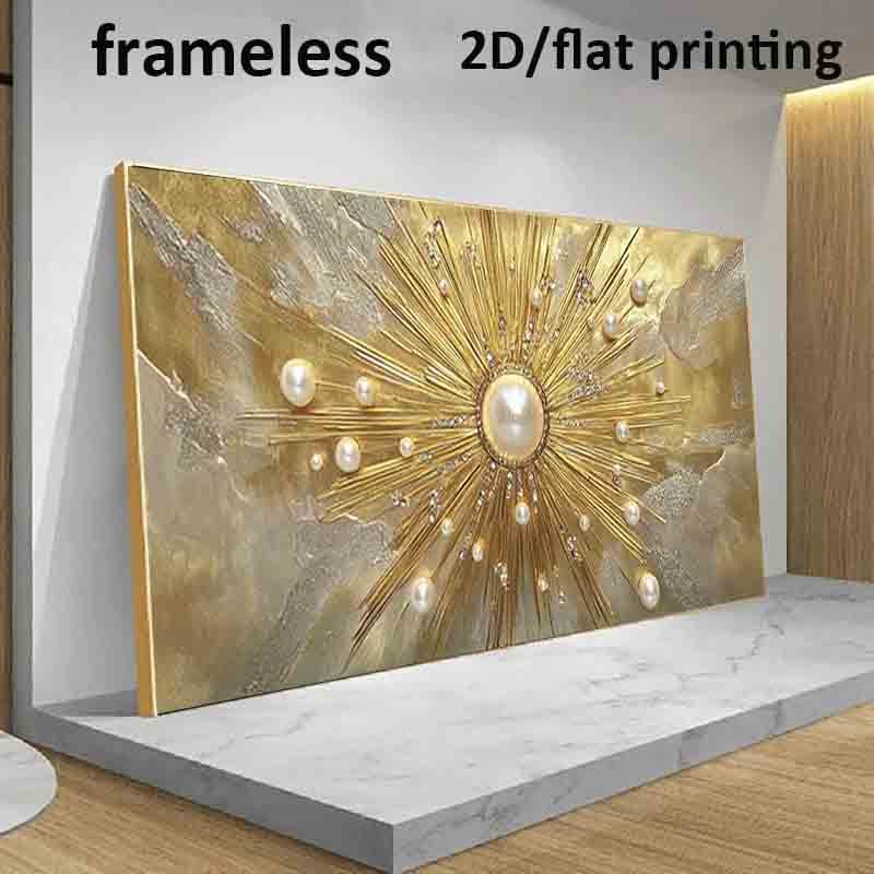 1pc Large Modern Golden Pearl Sunburst Wall Art - Frameless HD Canvas Poster 39.37"x78.74" (100x200cm) Golden Burst Painting for Living Room, - Luxury Contemporary Holiday Gift Suitable for Christmas, Halloween