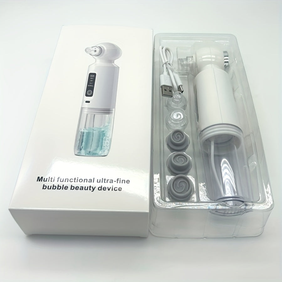 Electric Pore Cleaner, Blackhead Remover, USB Rechargeable Mini Bubble Beauty Device, Comes with Six Suction Heads (Three Hard And Three Soft). Long Press The Power Button for Three Seconds to Activate The Heating Function