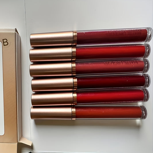 NEW 6 PCS Set Velvet Matte Lip Glaze - Waterproof, Long-Lasting, Non-Stick Formula for Full Coverage, Subtle to Richly Pigmented Shades, Ideal for All Skin Types, Rich Color Payoff