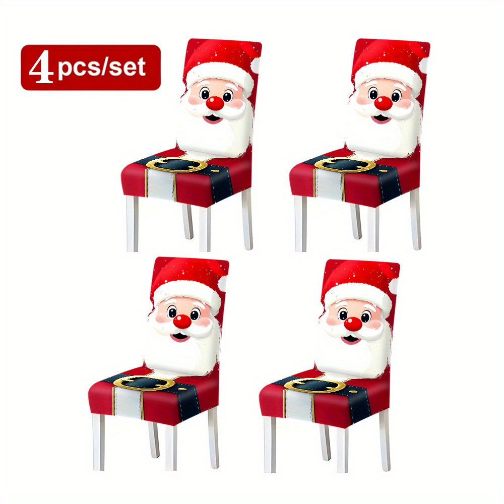2pcs/4pcs/6pcs Christmas Santa Claus Pattern Printed Elastic Chair Covers, Full Coverage Dining Chair Slipcovers, Holiday Atmosphere Decor, Connected Home Stool Covers